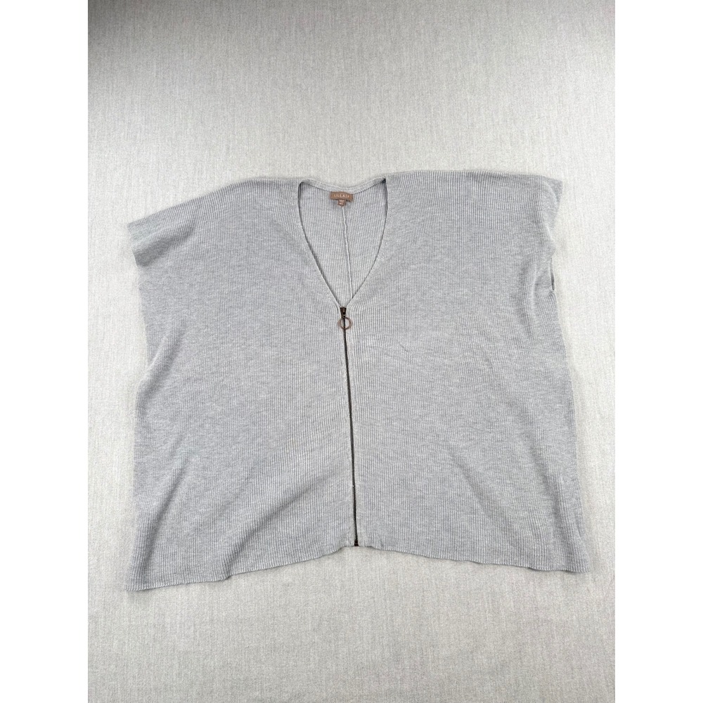 Lilla P Grey Ribbed Knit Zip Front Vest O-Ring Zipper M/L